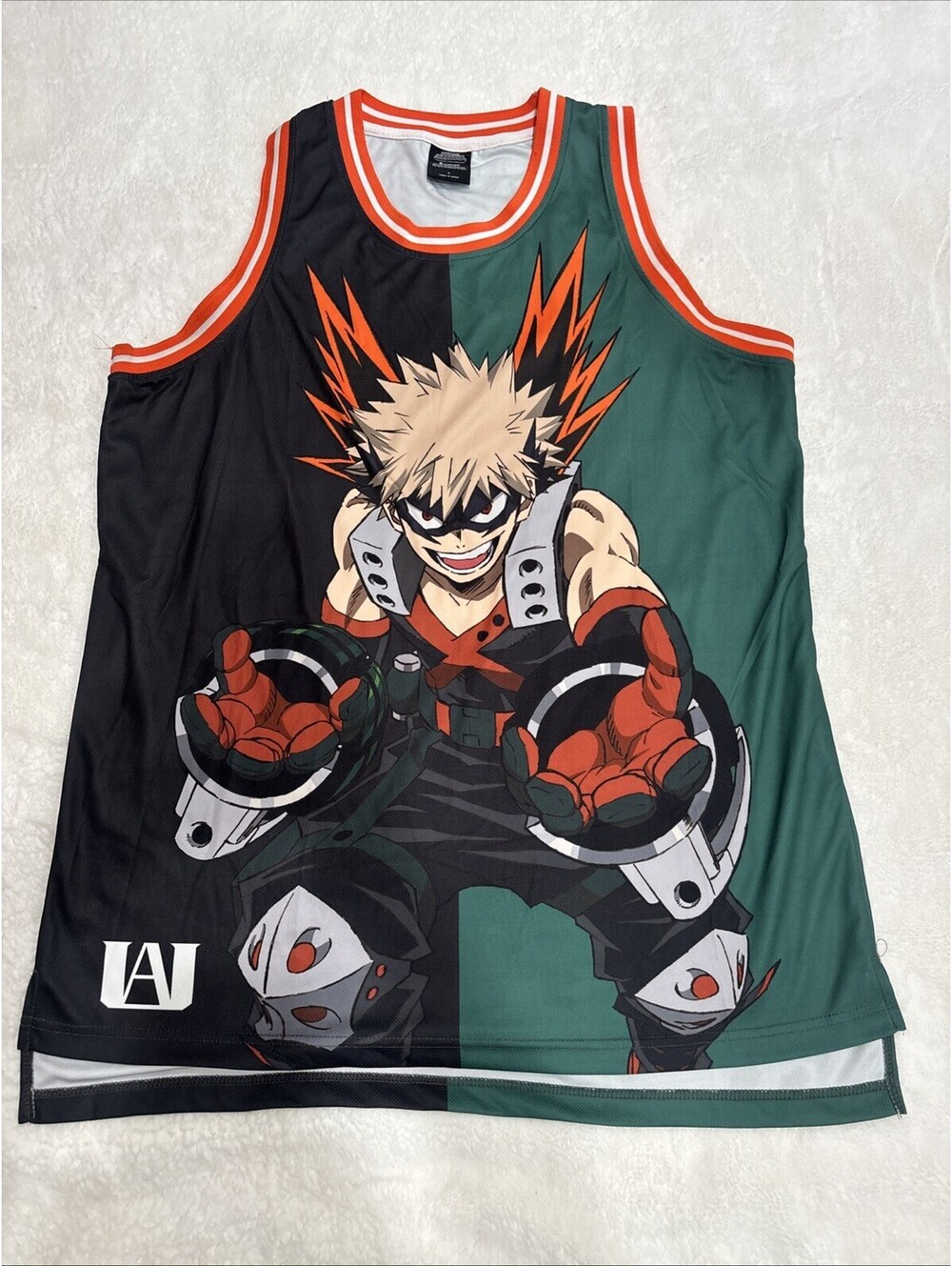 My Hero Academia Bakugo Basketball Jersey Hot Topic Split Black Green Size L